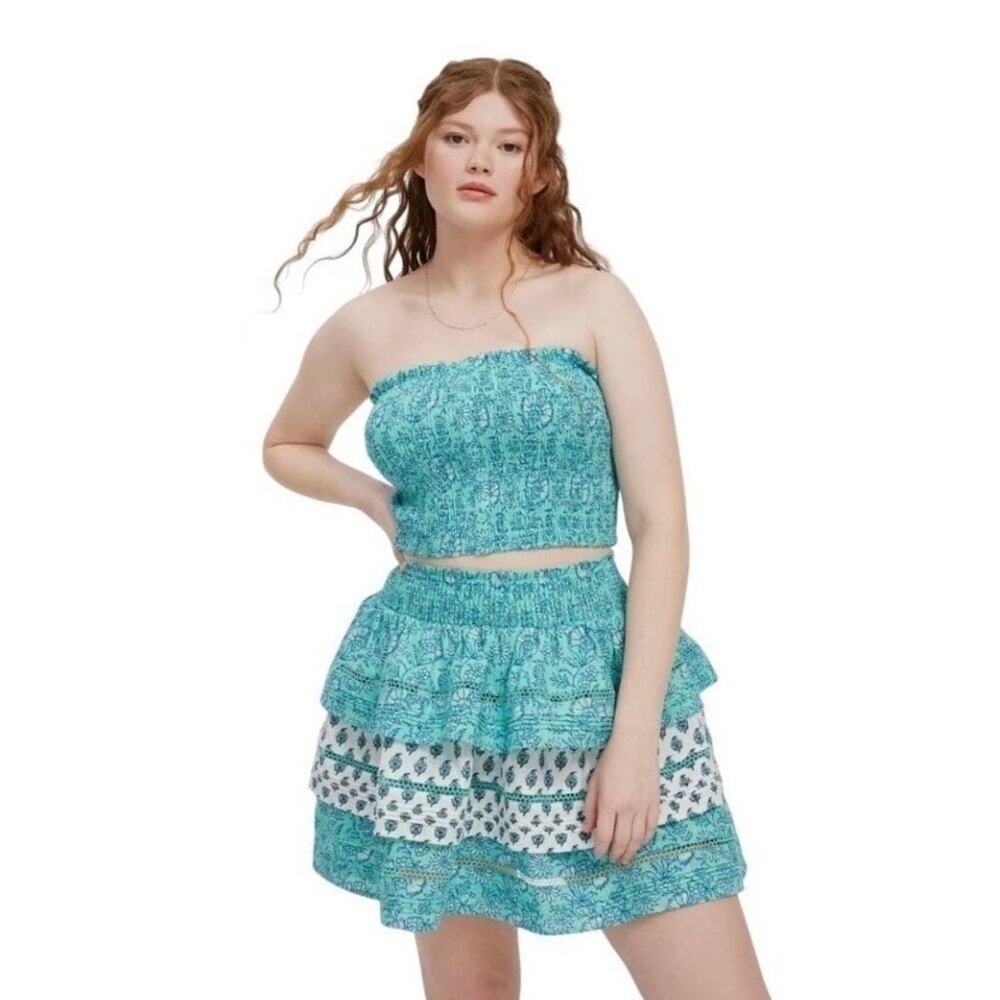 NWT Roller Rabbit x Target Women's Aqua Floral Tiered Mini Skirt Small & Medium